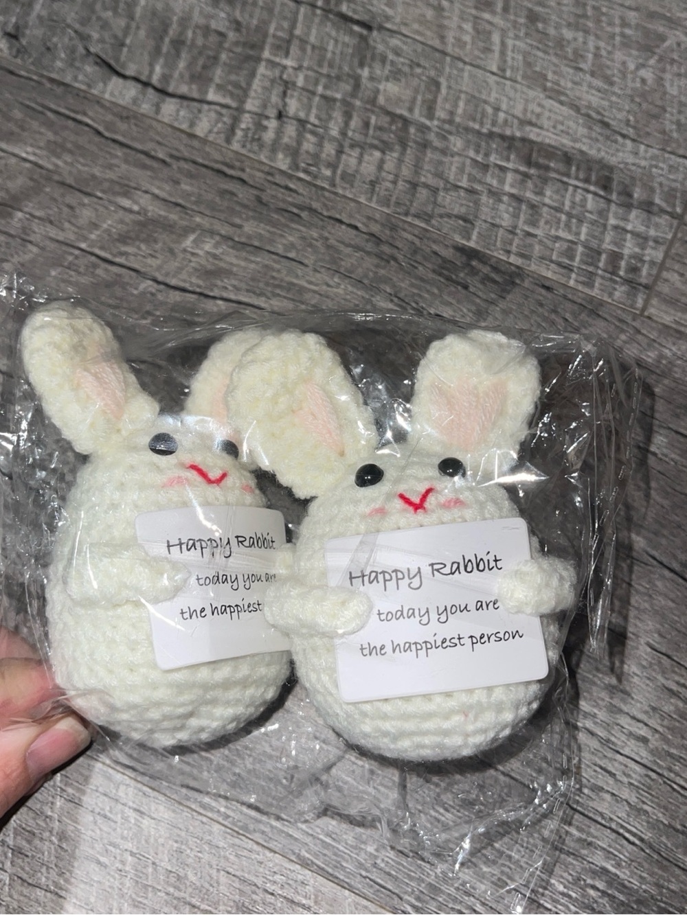 Handmade Crochet Bunny Pair - Cream with Pink Ears